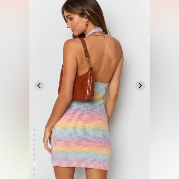 SOLD Beginning Boutique Cloud Nine Halter Mini Dress Rainbow - Picture 10 of 13